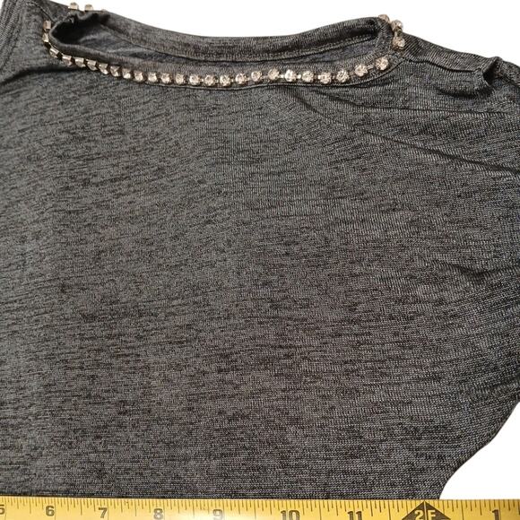 Juicy Couture Rhinestone Cold Shoulder Top M Gray Short Tie DIAMONDS Sleeves - Picture 10 of 16